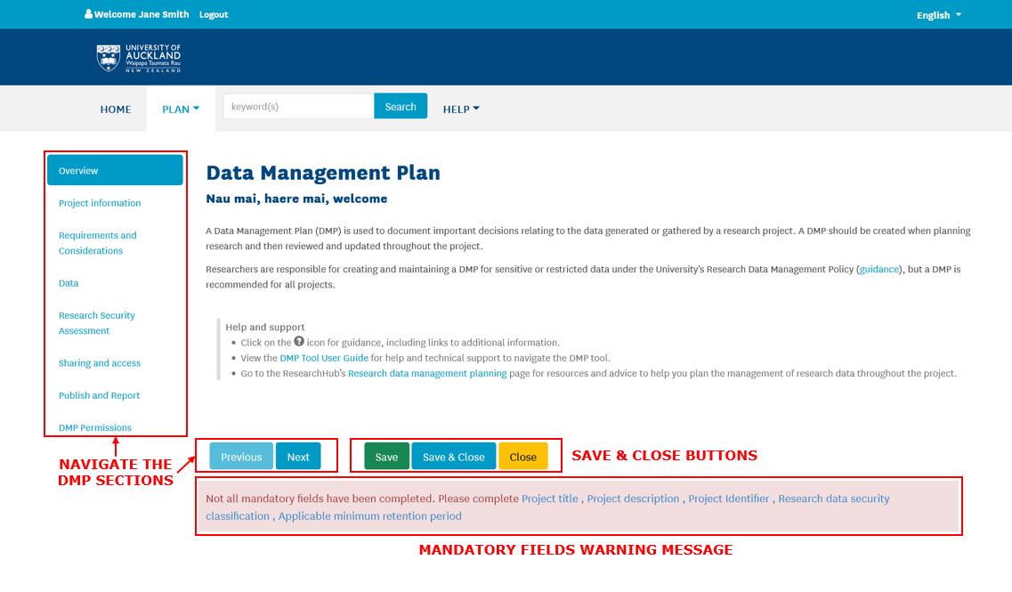 Navigating the DMP form